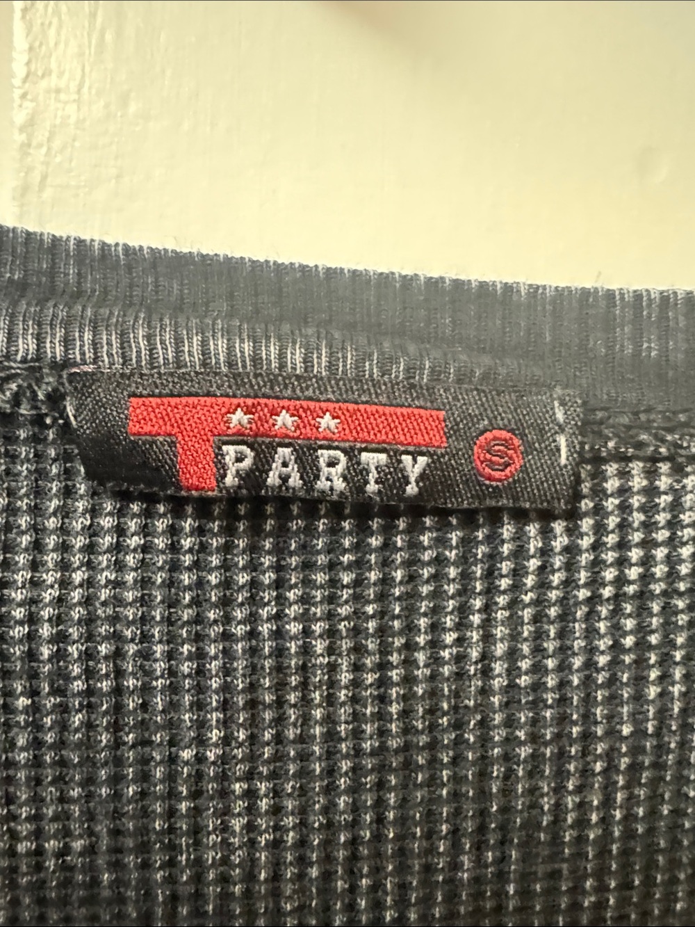 T Party Ribbed Long Sleeved Waffle Knit Henley with Lace-Trim Sleeves - Size S - Picture 2 of 7